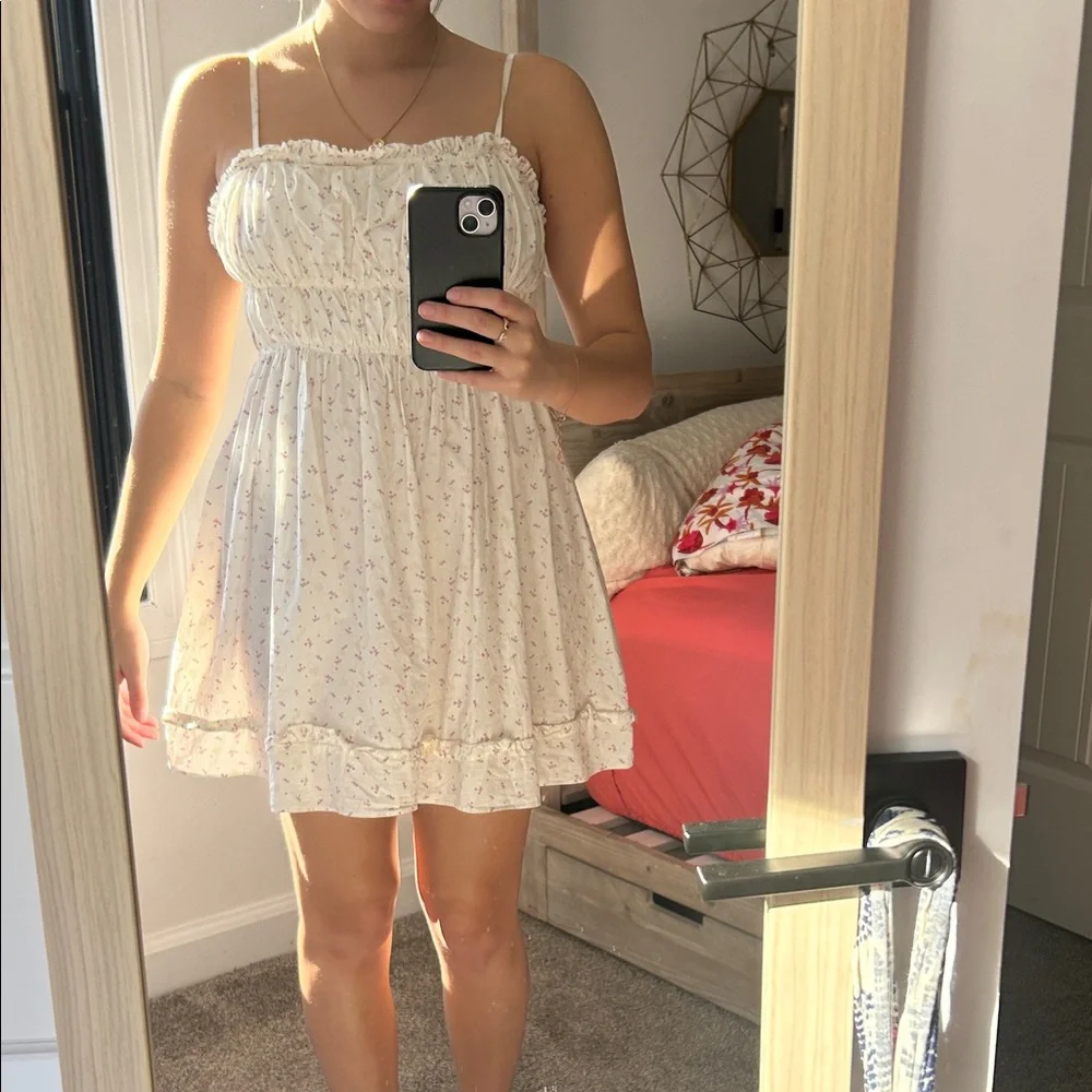 Cream Floral Spaghetti Strap Dress - Picture 1 of 5